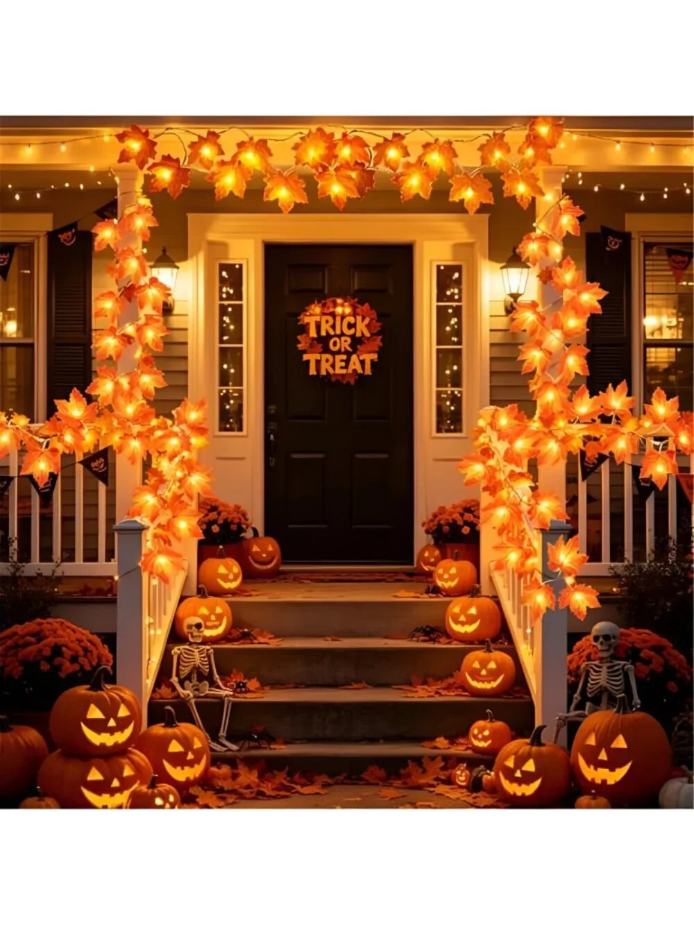 Fall Decor 2 Pack Fall Garland with Lights Enlarged Maple Leaves 20Ft 40LED